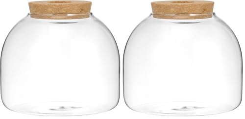Milisten Glass Terrarium Jar with Cork Lid, 5.9×5.3 in Desktop Hydroponic Plant Container, Air Plant Propagation Vase for Home Office Decor & Miniature Garden Display (Pack of 2) - size: 15X13cm (Pack of 2)
