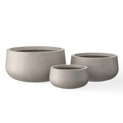 Kante Set of 3 Weathered Concrete Bowl Planters 19.6" 16" 11" Dia - color: Weathered Concrete, size: 19.6", 15.7" & 11.8" w