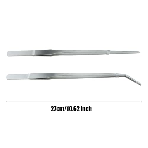 2PCS 10 Inch Long Handle Stainless Steel Straight and Curved Tweezers Pliers Aquatic Plant Tweezer Aquarium Tool for Gardening Feeding Stick Jewellery Making Crafts