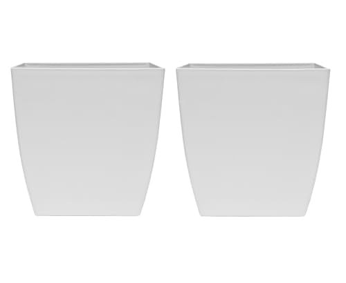 The HC Companies Aria Self Watering Square Plant Pot w/Drainage - Classic Planters for Outdoor Plants & Indoor Plants - Lightweight & UV-Resistant Plastic Pots for Plants (12" Matte White, Pack of 2) - color: Matte White, size: 12", style: Pack of 2