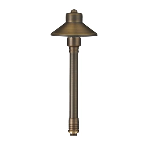 VOLT Flat Hat 12V Brass Mini Path Light (5" Shade, 15" Tall), Bronze | 4.5-Foot Diameter Area of Illumination, Lamp Ready, Low Voltage, Ideal for Outdoor Pathway Walkway Garden Driveway or Patio - color: Bronze, size: Mini Path Light