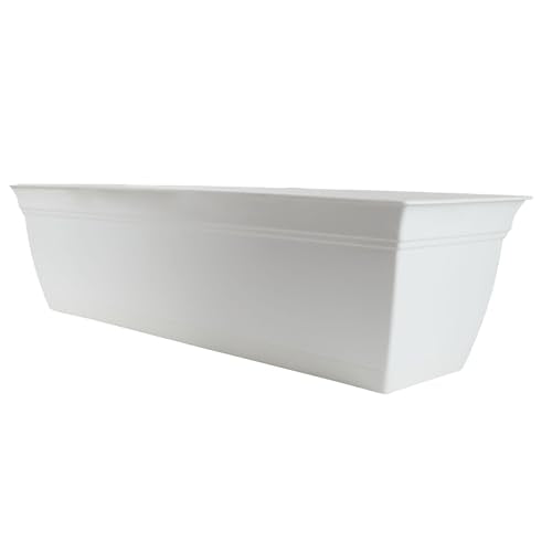 The HC Companies ECW30000A10 Indoor Outdoor 30 Inch Eclipse Series Window Flower Garden Ornamental Planter Box with Removable Attached Saucer, White - color: White, size: 30"
