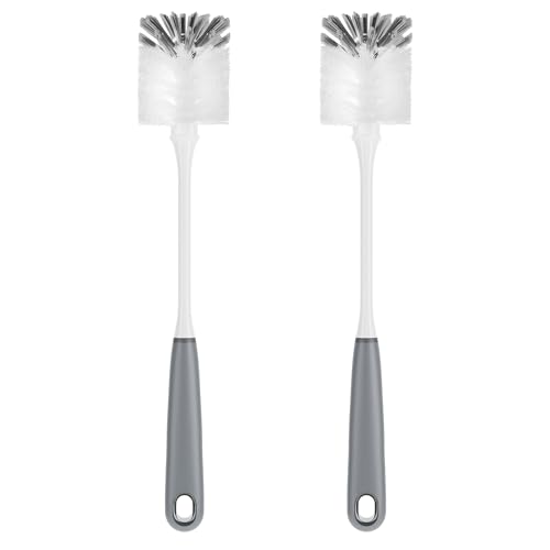 MR.SIGA Long Handle Bottle Brush, Non-Scratch Water Bottle Brush Cleaner | 2 pack bottle brushes for cleaning, drinking glasses brush with non slip handle, 5.8 cm(2.3 inch) wide brush head - color: Gray