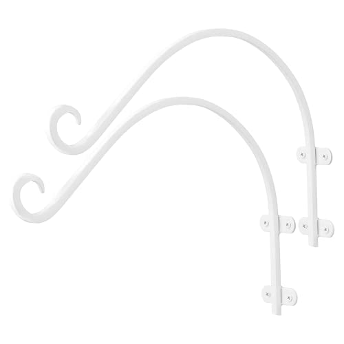 Monarch Abode Hanging Basket Hooks, Heavy Duty Metal Plant Hangers Outdoor or Indoor for Flower Basket, Wall Fence Hooks for Bird Feeder Bracket, Set of 2, 14-inch White Plant Wall Hanger - color: White