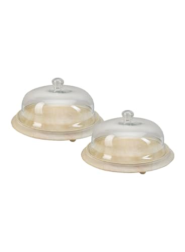Serene Spaces Living Curio Glass Dome with Natural Wooden Base, Airplants, Flower, Accessories, Photos, Candles, Dessert Display, Home, Office Decor, Gift Idea - 12" Diameter & 6" Tall, Pack of 2 - color: Extra Large, Pack of 2