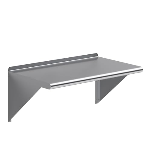 AmGood 18 in. x 30 in. Stainless Steel Wall Mount Shelf - NSF Certified, Commercial Grade, 18-Gauge - Holds up to 315 lbs - with Backsplash & Bullnose Edge for Kitchen, Restaurant, Garage - size: 30" Long X 18" Deep