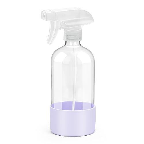Glass Spray Bottles for Cleaning - 16 oz Spray Bottles with Silicone Sleeve - color: Purple