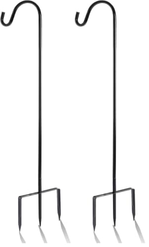 EXCMARK Shepherd Hook Adjustable Height 32/24/16’’ 1/2 inch Thick Use at Weddings, Hanging Solar Lights, Lanterns, Bird Feeders, Metal Hanger Hook (Black,32inch). U.S. Patent. (Pack of 2) - color: Black, size: 32 Inch (Pack of 2)