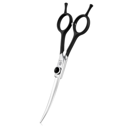 Dog Grooming Scissors - 6" Downward Curved Grooming Scissors | Downward Curved Safety Blade, for Trimming Face and Paws, for Dogs and Cats, Sharp and Precise, Ambidextrous, Black - color: Black-6in