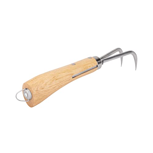 Nisaku NJP956 Nekaki Nihondume Handheld Double Claw Cultivator, Japanese Stainless Steel Tine Length 1.5-Inch, 5.5-Inch Polished Wood Handle - style: Double Claw