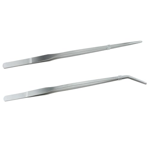 2PCS 10 Inch Long Handle Stainless Steel Straight and Curved Tweezers Pliers Aquatic Plant Tweezer Aquarium Tool for Gardening Feeding Stick Jewellery Making Crafts