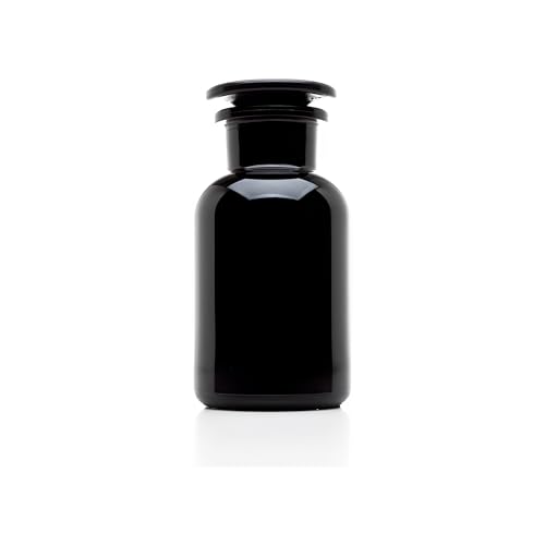 Infinity Jars 250 ML (8.4 Fl oz) Black Ultraviolet Blocking Glass Apothecary Jar Airtight Smell‑Proof Refillable Container for Herbs, Spices, Tea & Essential Oils - size: 250 ml