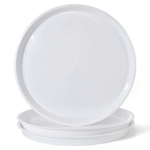 20 Inches White Plant Saucers 3 Packs Heavy-Duty Plastic Plant Trays for X-Large Bonsai Pot Fits Pot Bases up to 18 Inches, Large Water Catcher Trays for Indoor & Outdoor Use.