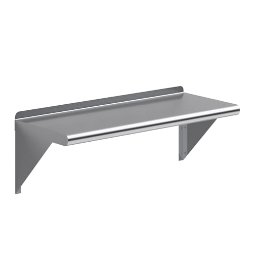 AmGood 12 in. x 30 in. Stainless Steel Wall Mount Shelf - NSF Certified, Commercial Grade, 18-Gauge - Holds up to 220 lbs - with Backsplash & Bullnose Edge for Kitchen, Restaurant, Garage - size: 12 in. x 30 in.