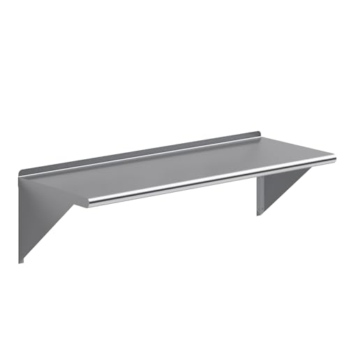 AmGood 18 in. x 48 in. Stainless Steel Wall Mount Shelf - NSF Certified, Commercial Grade, 18-Gauge - Holds up to 385 lbs - with Backsplash & Bullnose Edge for Kitchen, Restaurant, Garage - size: 18 in. x 48 in.
