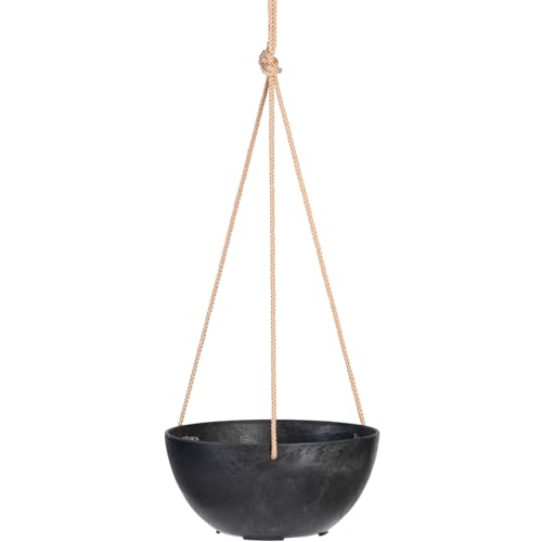 Root & Vessel Self Watering Hanging Planter for Indoor or Outdoor Plants, Unique Marbled Hanging Basket Made of Eco-Friendly Blend of Stone & Plastic, Black, 10" - color: Black, size: 10"