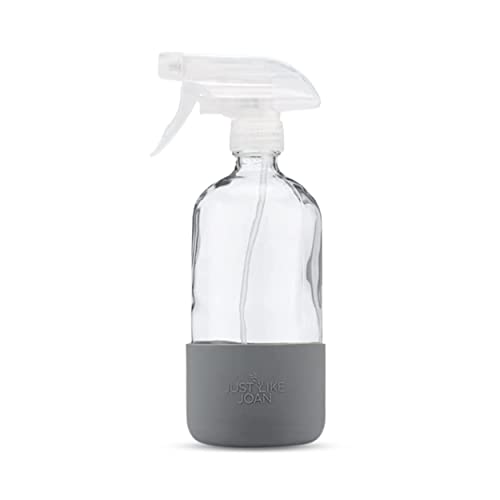Clear Glass Spray Bottle with Silicone Sleeve for Cleaning Solutions, Essential Oils, Plants, Vinegar - 16 oz, Refillable, Food Safe (Steel Gray) - color: Steel Gray