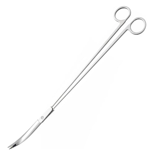 14" Stainless Steel Aquarium Scissors, Curved Long Aquatic Plant Trimming Scissors for Aquascaping, Fish Tank & Terrarium Maintenance in Fresh & Water (Matte Silver)