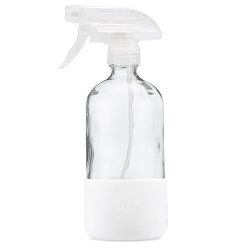 Clear Glass Spray Bottle with Silicone Sleeve for Cleaning Solutions, Essential Oils, Plants, Vinegar - 16 oz, Refillable, Food Safe (Pure White) - color: Pure White