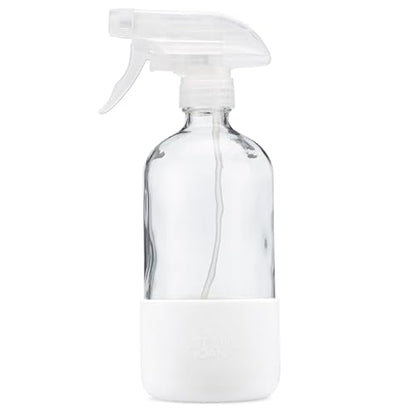 Clear Glass Spray Bottle with Silicone Sleeve for Cleaning Solutions, Essential Oils, Plants, Vinegar - 16 oz, Refillable, Food Safe (Pure White) - color: Pure White