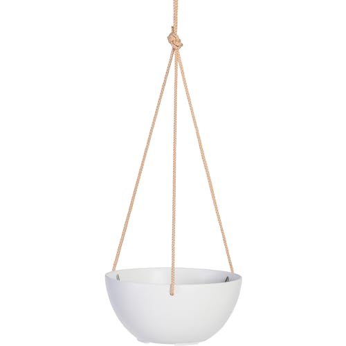 Root & Vessel Self Watering Hanging Planter for Indoor or Outdoor Plants, Unique Marbled Hanging Basket Made of Eco-Friendly Blend of Stone & Plastic, White, 10" - color: White, size: 10"