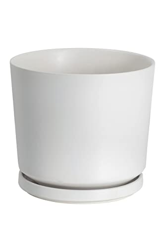 Ekirlin 7 inch Plant Pots,Ceramic Flower Planters Indoor,Modern Succulents Containers with Drain Hole Saucer,Decorate Home,Office & Outdoor (White) - color: White, size: 7 Inch