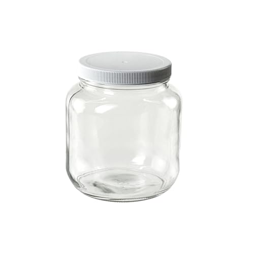 North Mountain Supply 1/2 Gallon Glass Jars – Wide Mouth with White Plastic Lids – USDA, BPA-Free, Made in the USA – 6 Pack
