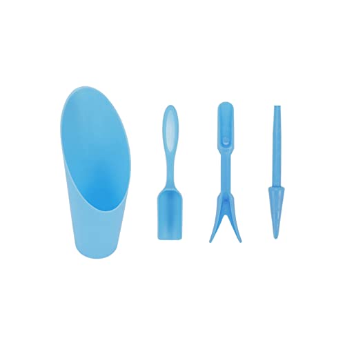 4Pcs Blue Plastic Gardening Tools Set Includes Bucket | Transplanter,Spade,Hole Puncher for Gardening