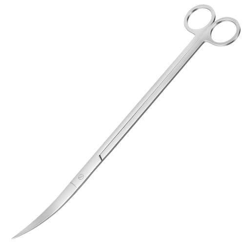 12" Stainless Steel Aquarium Scissors, Curved Long Professional Aquarium Plant Scissors, Aquascaping Tools for Fish Tank, Terrarium Maintenance in Fresh, Salt Water (Silver)