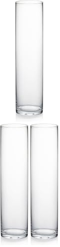 WGVI Quality Thick Weighted Tall Clear Cylinder Glass Vases, 4" W x 16" H, Flower Arrangement Floating Candle Holders Wedding Centerpieces Event Floral Container Accent Home Decor, 1 Piece (Pack of 3) - size: 4"x16"H (Pack of 3)