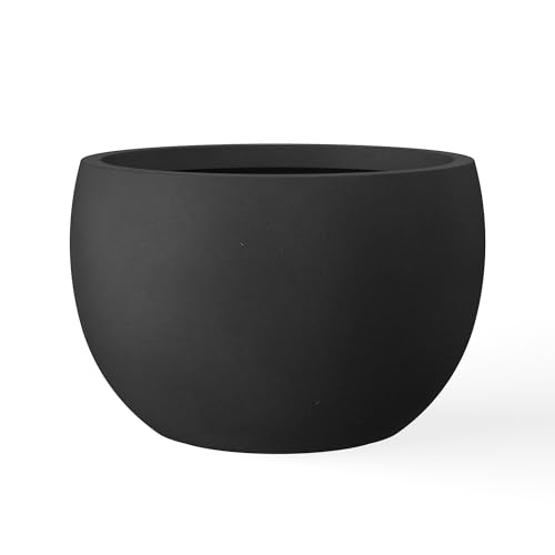 Kante Large Round Bowl Black Concrete Planter 20" Dia, Outdoor | Rubber Plug for Indoor, Drainage for Garden, All-Weather Cement Tree Pot, Handcrafted, Anti-Frost & UV, Modern Home Decor - color: Black, size: 19.9" d