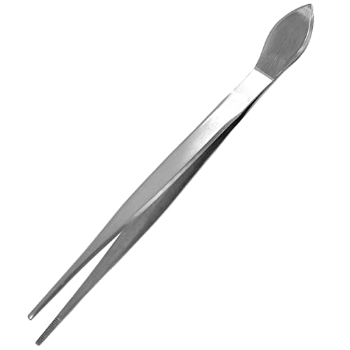 KAKURI Bonsai Tweezers Straight Serrated Tips with Spatula 8.8" - Made in Japan - Professional Bonsai Care Tool - Japanese Stainless Steel - color: Silver (Straight)