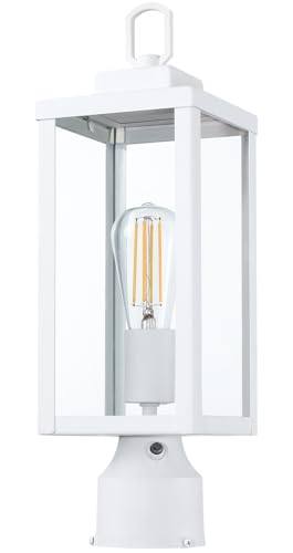 Outdoor Post Light Fixture, Tempered Glass, White, 1 Pack | Dusk to Dawn Exterior Pole Lantern for Yard Garden Pathway, Waterproof Rustproof Galvanized Metal, E26 Socket, 60W Max - color: White, size: 1pk-d2d