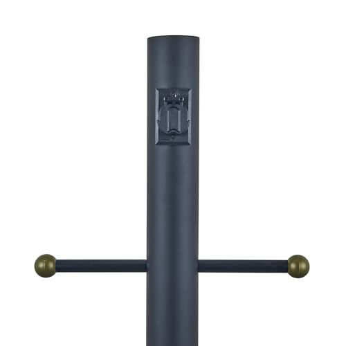 Design House Oakmont Outdoor Lamp Post, Integrated Outlet, Weather-Resistant, Powder-Coated Steel, 15.5-in. Plastic Cross-Arm, Easy Installation, Black, 3 in. Diameter x 80 in. H, 579714 | With Outlet, In Ground, Traditional, Steel, Lighting, 579714 - col