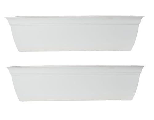 The HC Companies Eclipse Window Planter Box, 24 Inch, White, 2-Pack | Plastic, Attached Saucer, Drainage Holes, Lightweight, UV-Resistant, for Indoor & Outdoor Plants, Garden & Home Decor - color: White, size: 24" (Pack of 2)