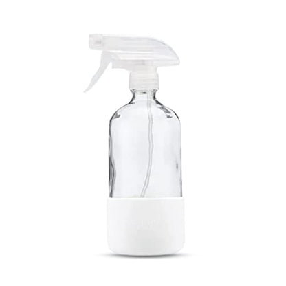 Clear Glass Spray Bottle with Silicone Sleeve for Cleaning Solutions, Essential Oils, Plants, Vinegar - 16 oz, Refillable, Food Safe (Pure White) - color: Pure White