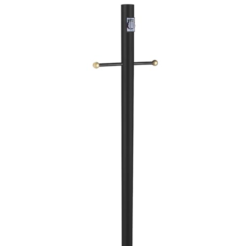 Design House Oakmont Outdoor Lamp Post, Integrated Outlet, Weather-Resistant, Powder-Coated Steel, 15.5-in. Plastic Cross-Arm, Easy Installation, Black, 3 in. Diameter x 80 in. H, 579714 | With Outlet, In Ground, Traditional, Steel, Lighting, 579714 - col