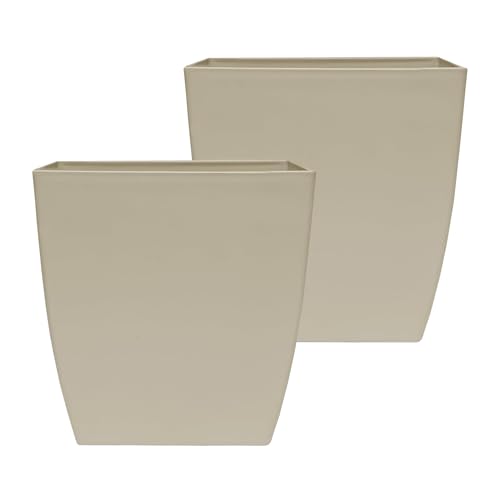 The HC Companies Aria Self Watering Square Plant Pot w/Drainage - Classic Planters for Outdoor Plants & Indoor Plants - Lightweight & UV-Resistant Plastic Pots for Plants (8" Beige, Pack of 2) - color: Beige, size: 8", style: Pack of 2