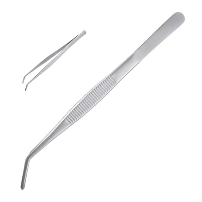 10Inch Fine-Tip Kitchen Tweezers Tongs – Extra-Long Stainless Steel Cooking Tweezers Dishwasher Safe for Grilling, Baking & Food Prep (10In Bent BBQ Tongs) - color: 10in Bent Bbq Tongs