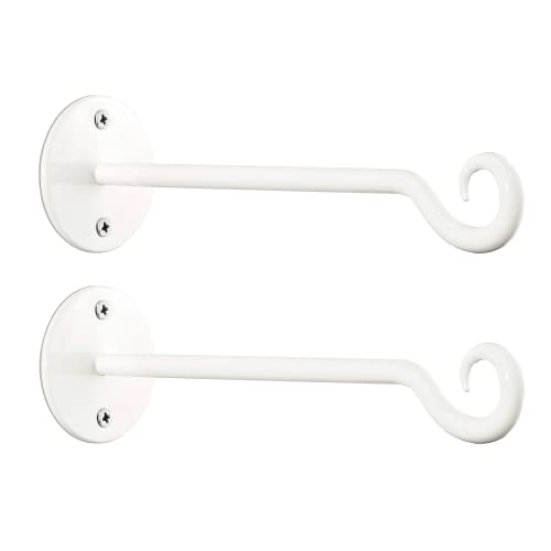 Monarch Abode Plant Hangers – Wall Mount Plant Hooks for Hanging Baskets, 7.5 Inch Metal White Fence Wall Plants Hanger for Outdoor Indoor, Flower Pot, Bird Feeder, Wind Chime Bracket, 2 Pack - color: White
