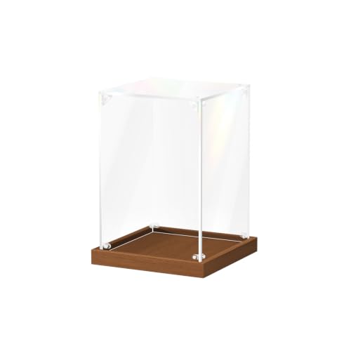 JUJOMAT Acrylic Display Case for Collectibles, Clear Box 8x8x12 in, Walnut - color: Walnut, size: 8 x 8 x 12 inches