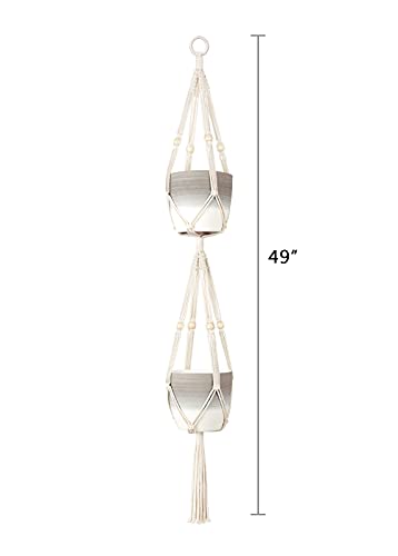 Mkono Macrame Plant Hanger 2 Tier 49" Hanging Plant Holder Indoor Outdoor - size: 49"