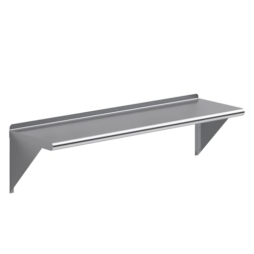 AmGood 14 in. x 48 in. Stainless Steel Wall Mount Shelf - NSF Certified, Commercial Grade, 18-Gauge - Holds up to 305 lbs - with Backsplash & Bullnose Edge for Kitchen, Restaurant, Garage - size: 14 in. x 48 in.