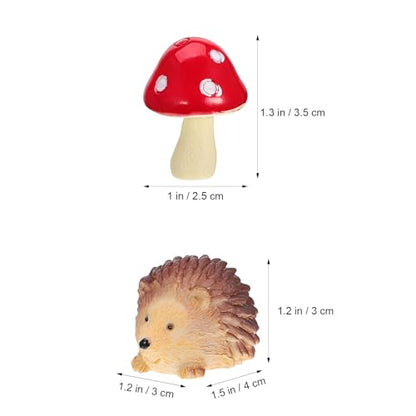 Toyvian Mini Resin Hedgehogs Figurines and Mushroom Decor Set 6-Piece Miniature Garden Accessories for Fairy Gardens Terrariums Plant Pots Tabletops and Craft Projects