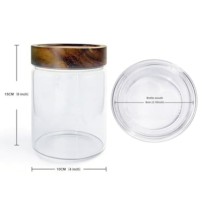 Airtight Glass Jar with Lid Food Storage Container with Screw On Acacia wood top storage Canister for Cookie, Cereal, candy, coffee beans, dry fruits storing Cylindrical Glass body 1000ml 34oz - size: 1000ml Cylinder