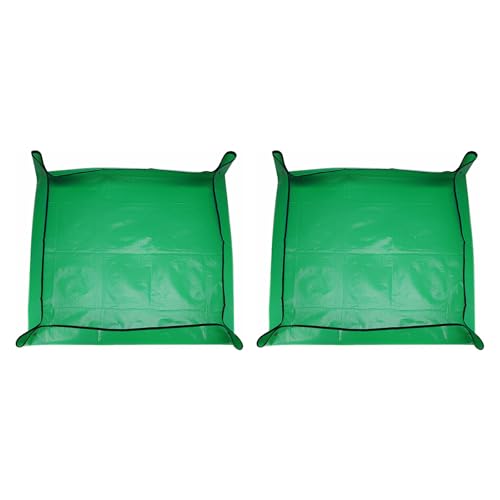 HARFINGTON 2pcs Repotting Mat 39.4" x 39.4" PE Cloth Waterproof Plant Repotting Mat Foldable Portable Gardening Potting Tray with Metal Buckle for Indoor Plant Change Soil Watering, Green - color: Green, size: 39.4" x 39.4"