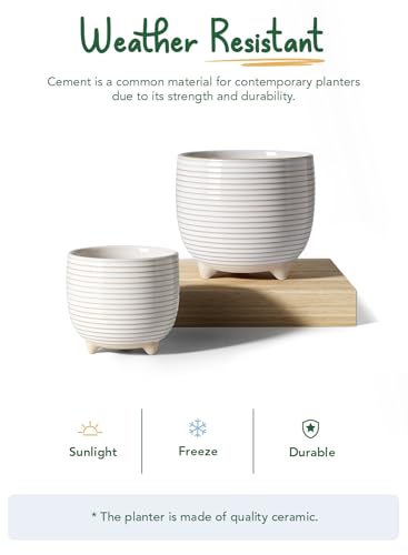 LE TAUCI Ceramic Plant Pots, 5.1 + 6.4 Inch Footed Pots for Plants, Modern Flower Pots for Home and Office, Indoor Planters with Drainage, Reactive Glaze White - color: Reactive Glaze White