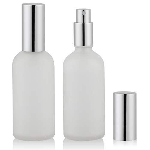 Empty Frosted Glass Spray Bottle 3.4oz, 2 Pack - color: Silver Frosted