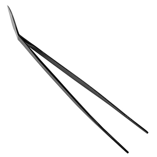 KAKURI Bonsai Tweezers Straight Serrated Tips with Spatula 8.8" - Made in Japan - Professional Bonsai Care Tool - Black Coated Japanese Stainless Steel - color: Black (Straight)