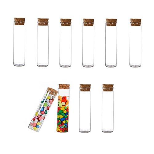 10Pcs 60ml Glass Test Tubes with Cork Stoppers Empty Refillable Clear Flat Borosilicate Glass Bottles Vials Jars for Beads Candy Storage Party Favors Lab 30 x 120mm - size: 60ml/2oz